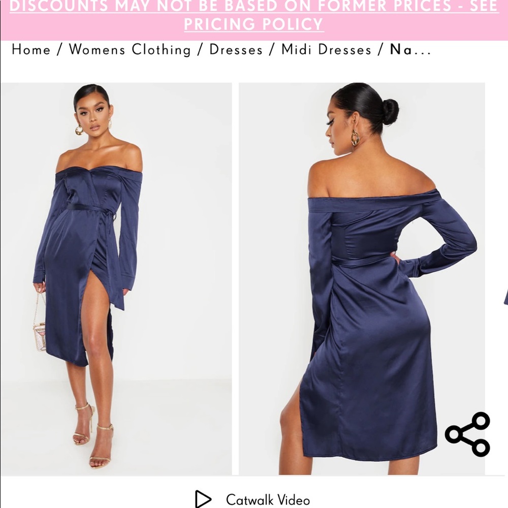 Pretty Little thing off the shoulder navy dress size 6